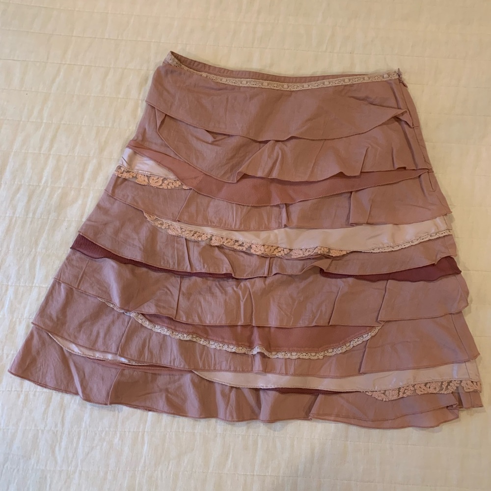 Anthropologie Odille Mixed Media Skirt Rose Pink